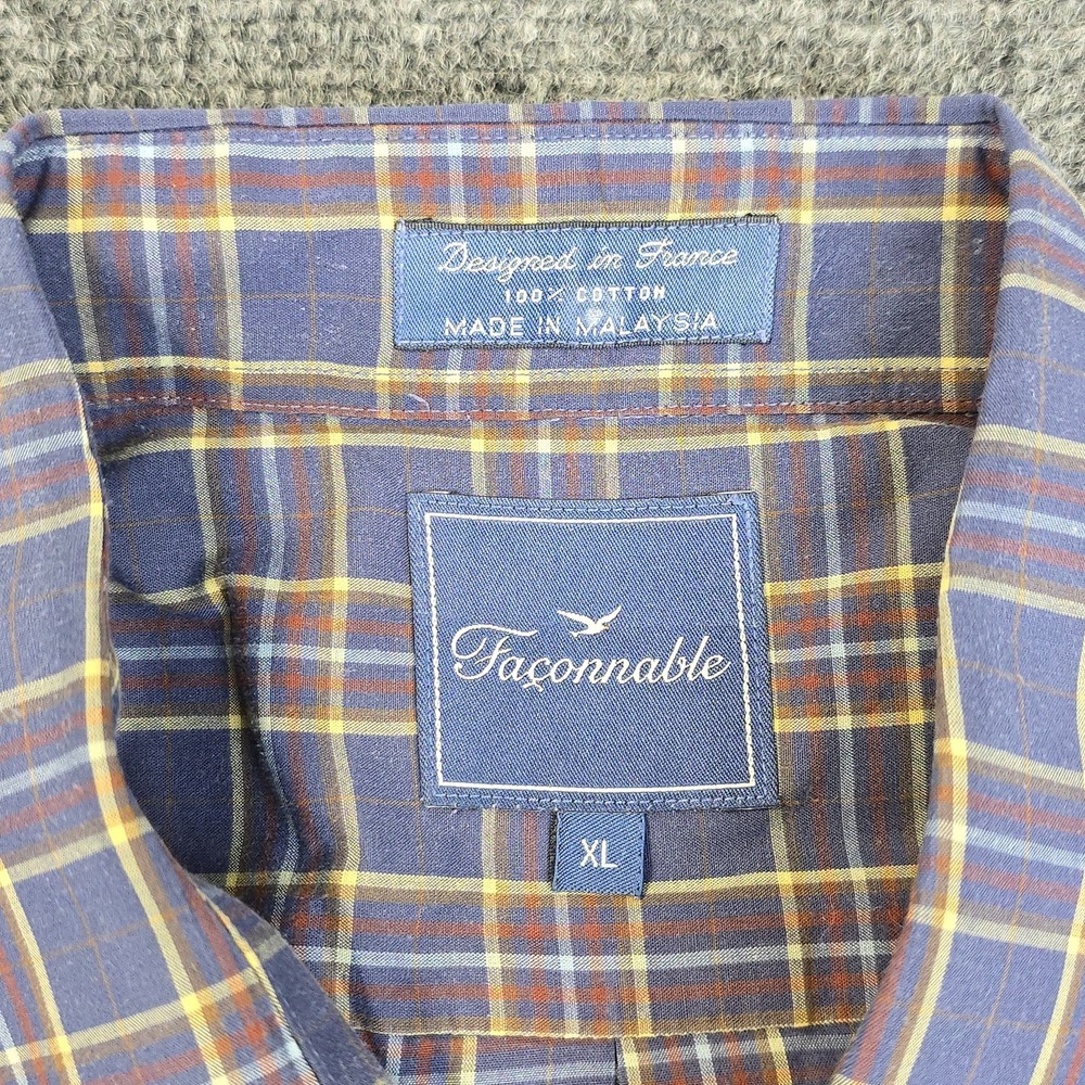Vintage Façonnable Button-Down Shirt XL Plaid Made in‎ Malaysia 100% Cotton - Picture 5 of 9
